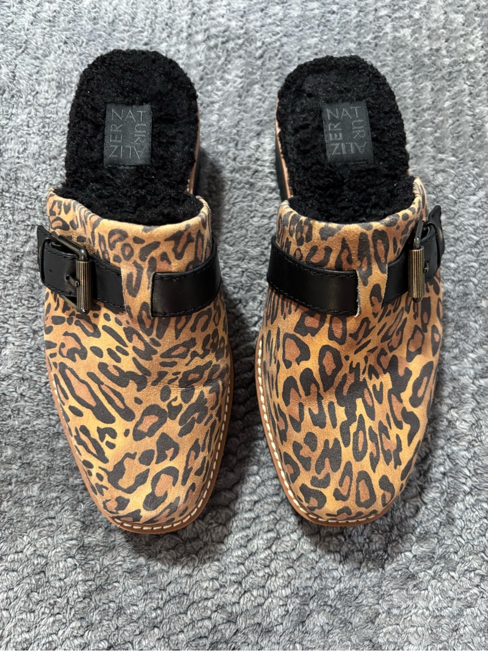 Naturalizer Leopard Print Faux-Shearling Slip-On Mule in Brown/Black